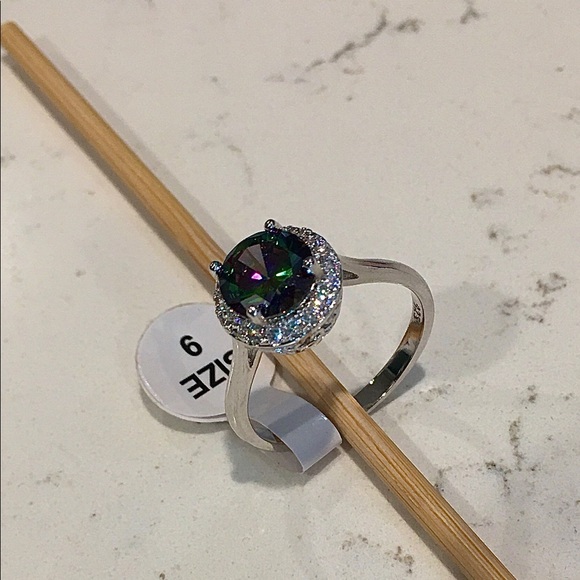 925 S Silver Rainbow and White Topaz Ring sz 9 - Picture 6 of 15